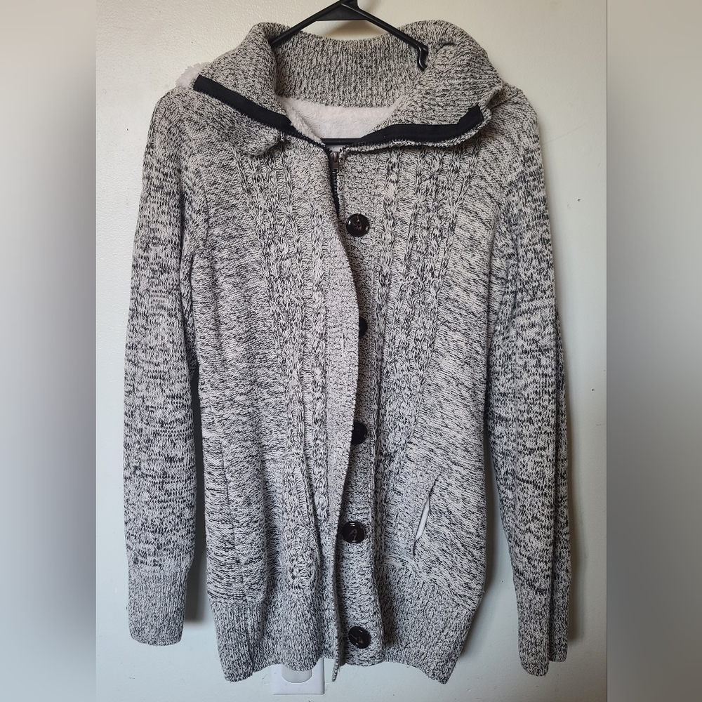 Men's Knit Sherpa Zip- and Button-Up Hoodie